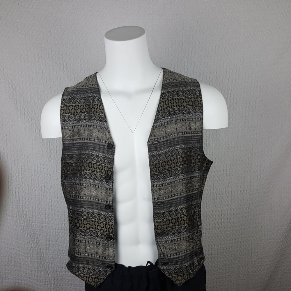 JAY JACOBS:  Black and silver patterned vest size